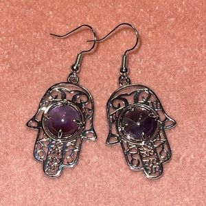 Hamsa‎ Amethyst Earrings